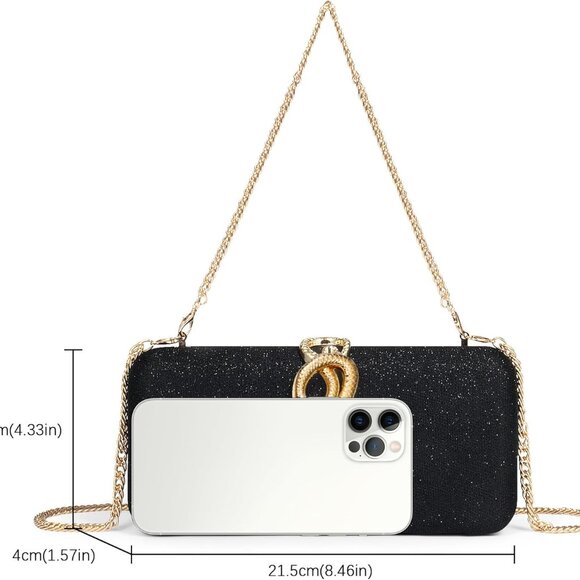 Chic Women's Evening Clutch: Kiss Lock, Detachable Chain, Perfect for Parties - Picture 5 of 6